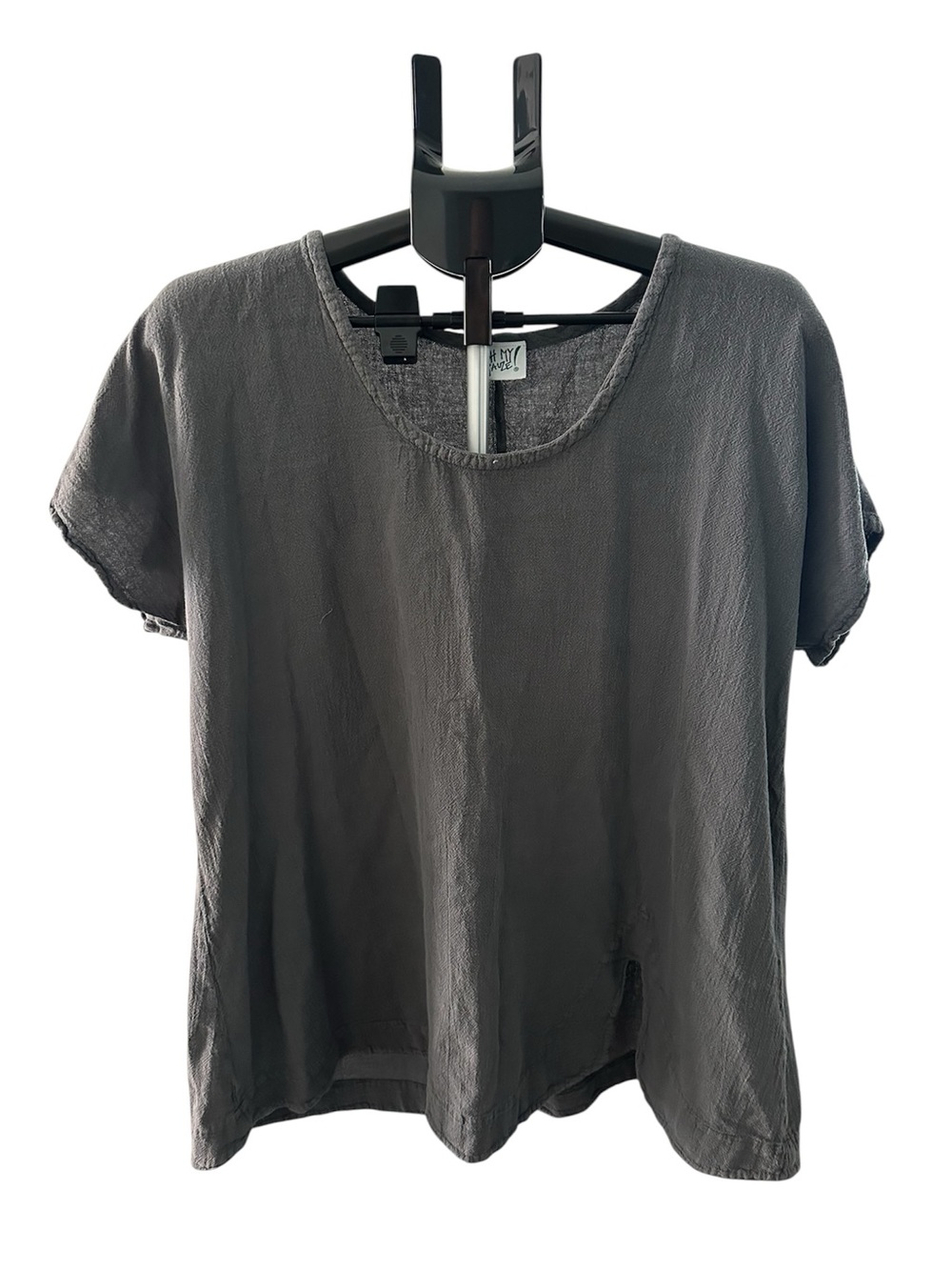 Oh My Gauze! Gray Slit Top Women's SZ L/XL Lagenlook 100% Cotton Boho FLAW